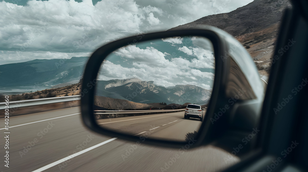 Scenic Mountain Road Trip: A View from the Rearview Mirror Scenic Mountain Road Trip: A View from the Rearview Mirror