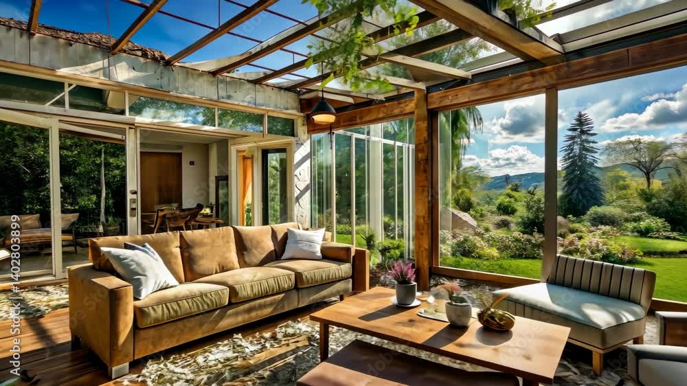Luxurious Sunroom with Panoramic Nature Views in a Modern Home Luxurious Sunroom with Panoramic Nature Views in a Modern Home