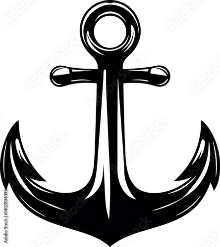 Nautical Anchor Vector Illustration Design in Black and White Monochrome Graphic