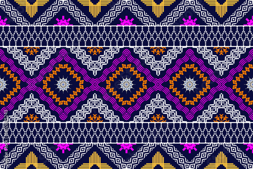 Ethnic Figure aztec embroidery style.Geometric ikat oriental traditional art pattern.Design for ethnic background,wallpaper,fashion,clothing,wrapping,fabric,element,sarong,graphic,vector illustration.