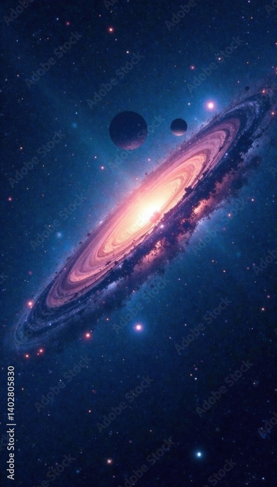 A majestic galaxy with stars and planets in a dark blue night sky, stardust, space background, starry night A majestic galaxy with stars and planets in a dark blue night sky, stardust, space background, starry night