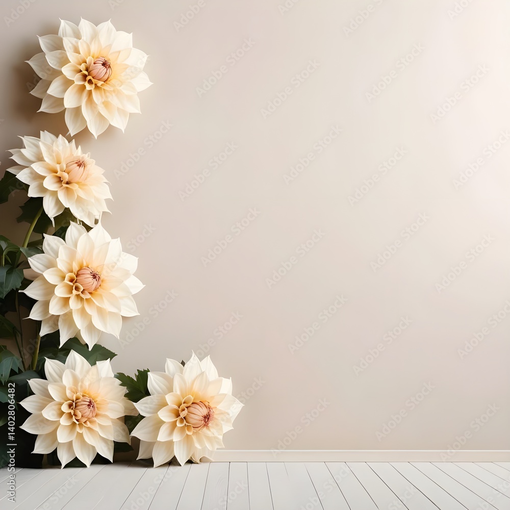 Beige Dahlias against a Neutral Wall