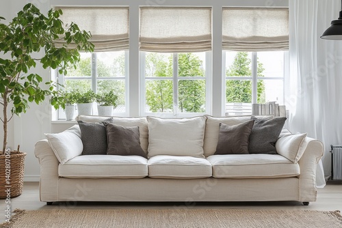 Wallpaper Mural Cozy living room features a large sofa and greenery Torontodigital.ca