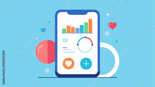 User Dashboard A smartphone screen displaying a health dashboard that syncs with the smart ring showing vital signs and hydration statistics.