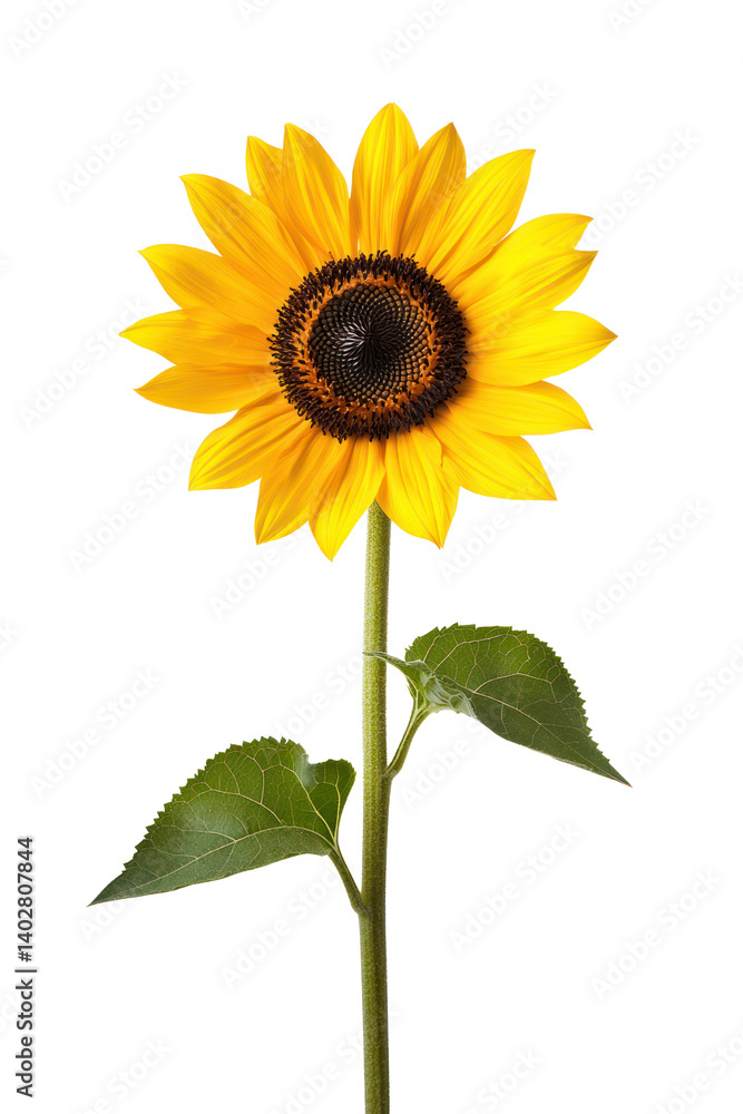 Fototapeta premium Vibrant sunflower in cutout background floral photography bright studio environment close-up viewpoint