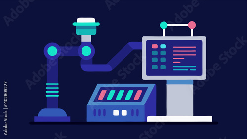 Sequencing Machine A futuristic genetic sequencer device with an illuminated screen showing DNA sequences and a robotic arm for sample handling.