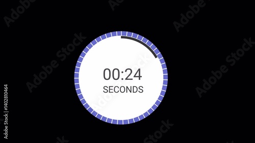 30 seconds countdown timer on transparent background, countdown timer from 30 to 0 with alpha channel.	
