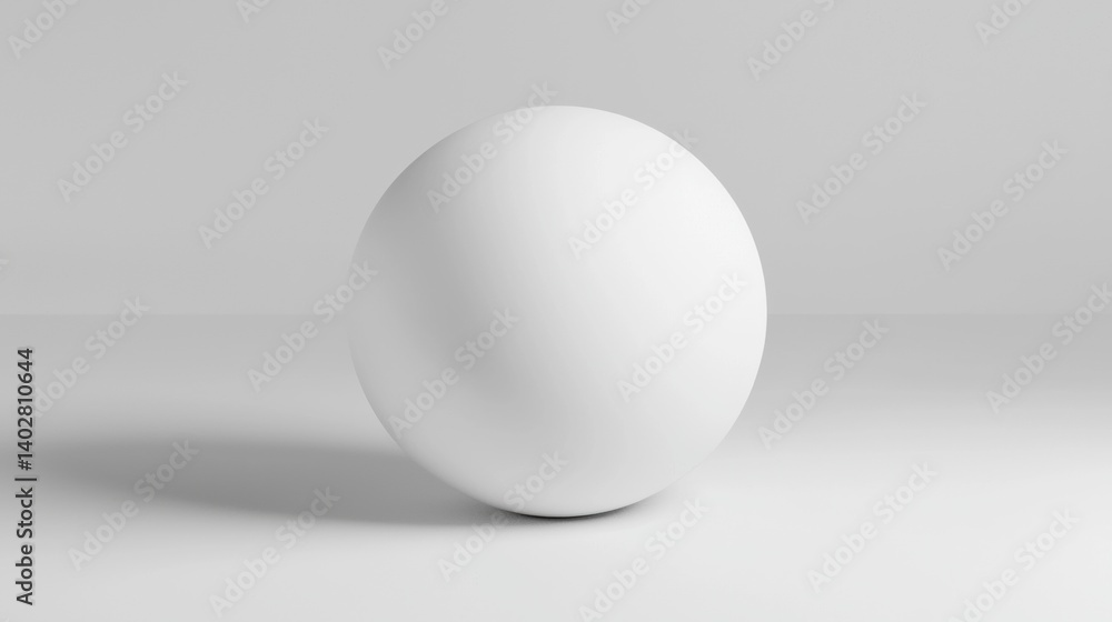 A white sphere sits on a gray surface.