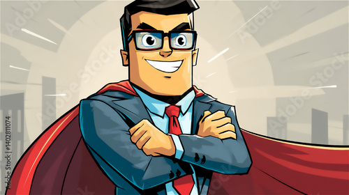 スーパーヒーロー風ビジネスマンのイラスト