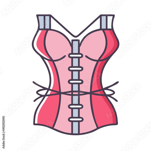 A Pink and Red Corset with a LaceUp Front and a Fitted Waistline