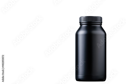 Black sports nutrition bottle with transparent background for mockup