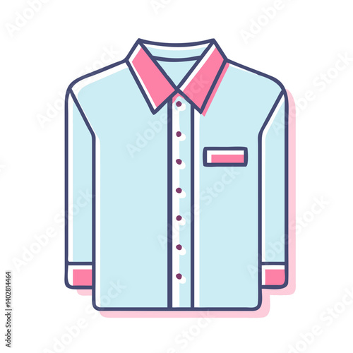 Light Blue Long Sleeve Button Down Shirt with Pink Collar and Cuffs