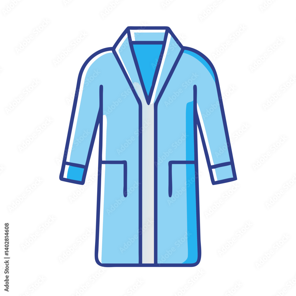 Long sleeved light blue doctor's coat or lab coat with pockets and a notched collar Long sleeved light blue doctor's coat or lab coat with pockets and a notched collar