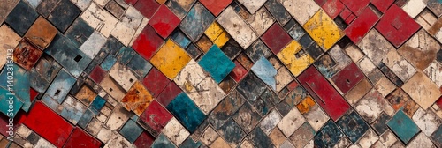 Abstract background of colorful wooden blocks arranged in a diagonal pattern.