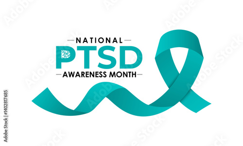 National PTSD Awareness Day is June 27. Health awareness vector. Realistic ribbon, Human and brain icon. Educate the public about post-traumatic stress disorder. Banner and background design template.