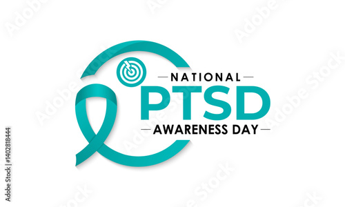 National PTSD Awareness Day is June 27. Health awareness vector. Realistic ribbon, Human and brain icon. Educate the public about post-traumatic stress disorder. Banner and background design template.