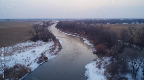 Wallpaper Mural An aerial view of a meandering river in winter scenery Torontodigital.ca