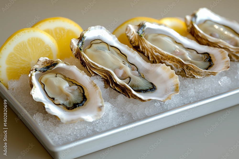 Fresh Oysters on Ice with Lemon Wedges