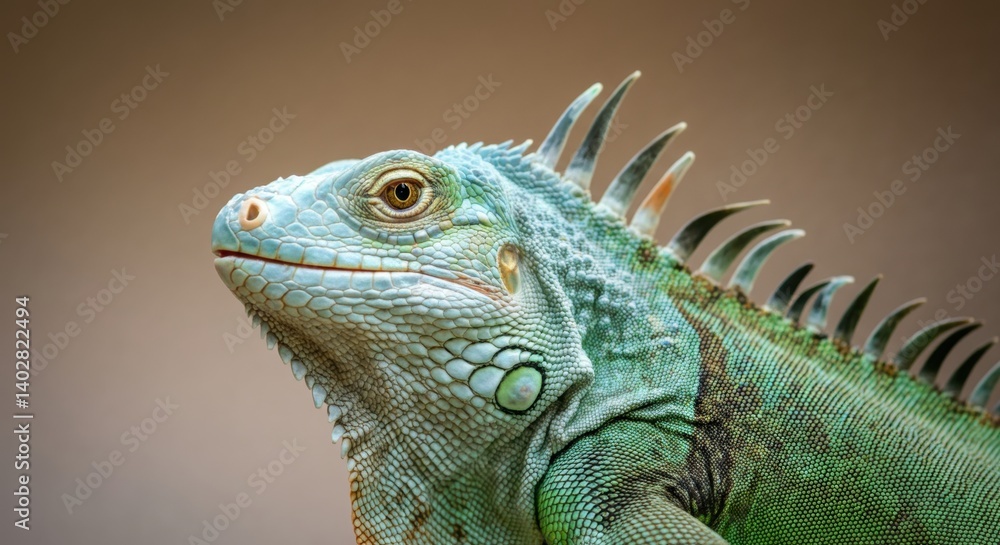 Close-up of green iguana with spiked crest Close-up of green iguana with spiked crest