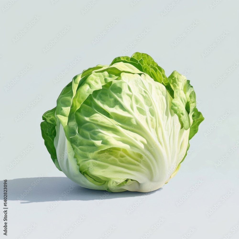 A refreshing crisp iceberg lettuce with fresh, pale green leaves, isolated white background A refreshing crisp iceberg lettuce with fresh, pale green leaves, isolated white background
