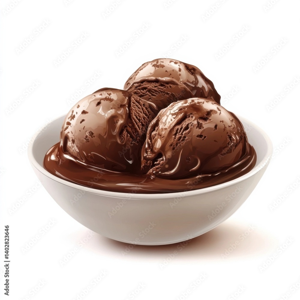 A rich creamy bowl of chocolate ice cream with smooth texture and cocoa flecks, isolated white background, hyperrealism art style A rich creamy bowl of chocolate ice cream with smooth texture and cocoa flecks, isolated white background, hyperrealism art style