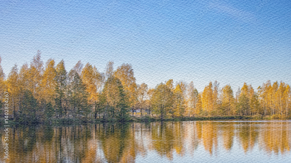 Fototapeta premium Serene lake with trees in the background