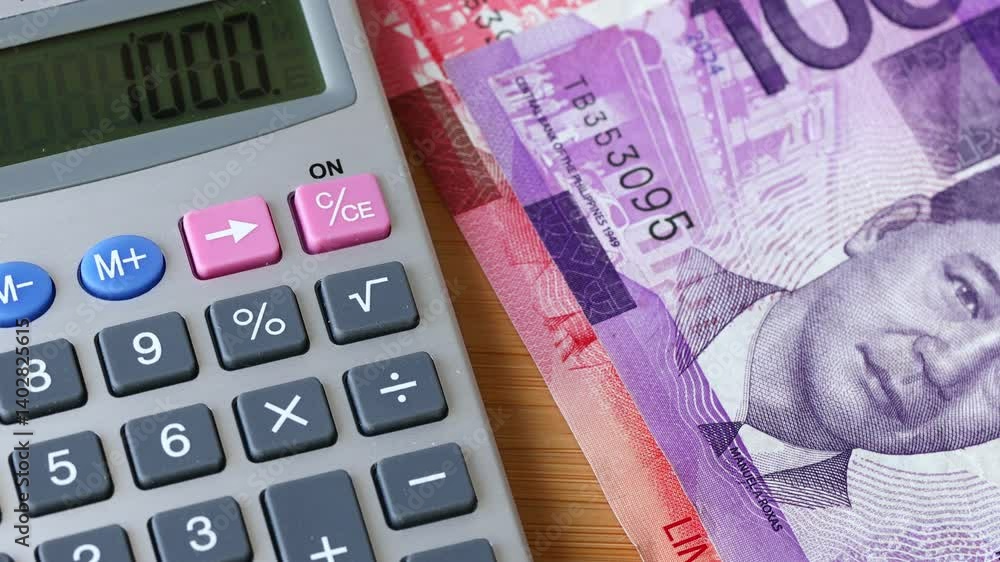 Philippines Money. Conversion of Philippine Pesos. Calculator, Economic Concept. Banking and Finance