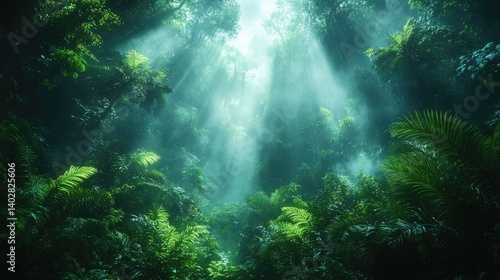 Obraz na płótnie Lush Rainforest Sunlight w salonie