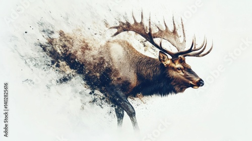 Majestic elk in motion, captured in artistic style.