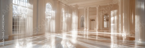 Obraz na płótnie Interior hallway with columns and sunlight creates a bright and airy atmosphere. w salonie