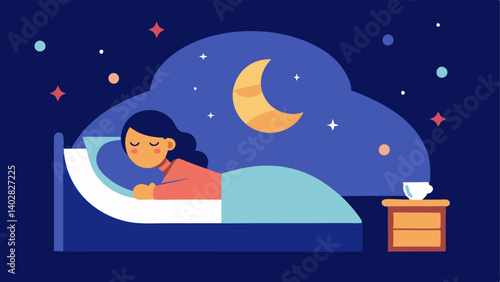 Sleep Hygiene A cozy bedroom scene with a person peacefully sleeping surrounded by stars and a moon emphasizing the importance of good sleep.