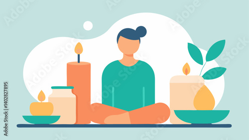 Therapeutic Massage An illustration of a tranquil massage therapy session focusing on detoxification with soothing oils and aromatherapy candles in the setting.