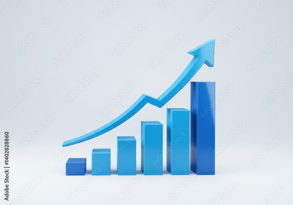 Rising graph with blue arrow isolated on white background Rising graph with blue arrow isolated on white background