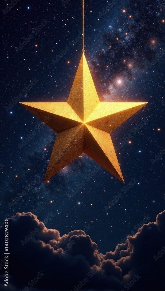 Shining gold star suspended in space on a dark canvas, lighting, gold, background Shining gold star suspended in space on a dark canvas, lighting, gold, background