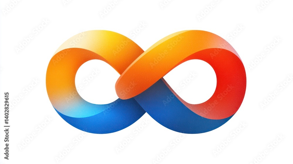 Abstract Infinity Symbol Design: A vibrant, three-dimensional rendering of the infinity symbol in shades of orange, red, and blue, evoking concepts of endlessness and continuous flow. Abstract Infinity Symbol Design: A vibrant, three-dimensional rendering of the infinity symbol in shades of orange, red, and blue, evoking concepts of endlessness and continuous flow.