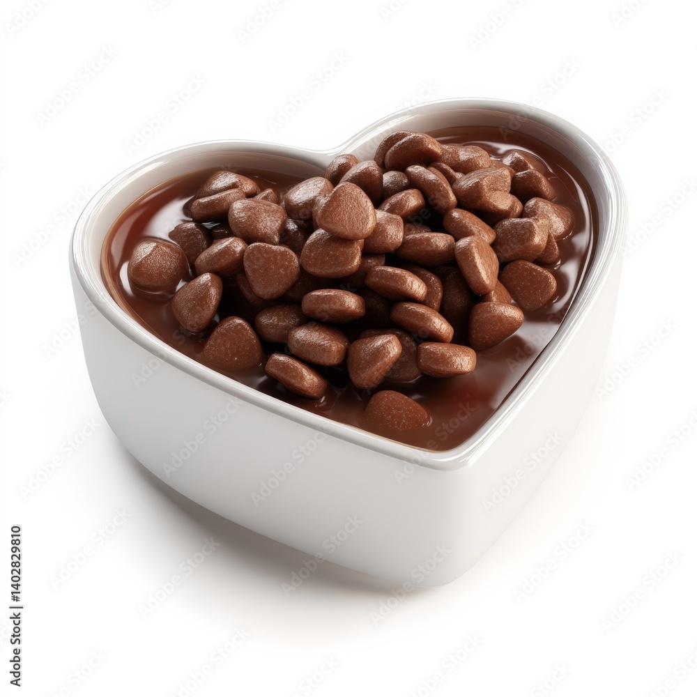Cute 3D Heart-Shaped Bowl Filled with Kibble and Wet Gravy Cute 3D Heart-Shaped Bowl Filled with Kibble and Wet Gravy
