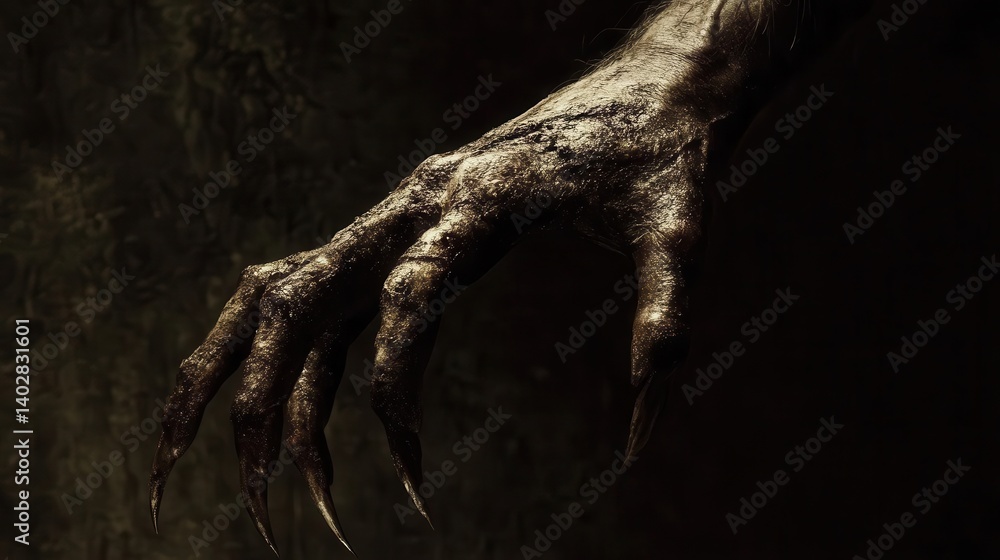 A clawed, dark hand reaches out in a menacing pose. A clawed, dark hand reaches out in a menacing pose.