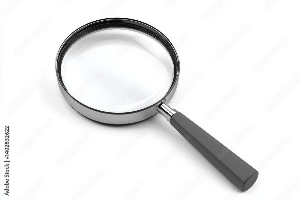 Magnifying glass with gray handle on white background Magnifying glass with gray handle on white background