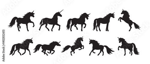Silhouette of unicorn vector illustration on white background.