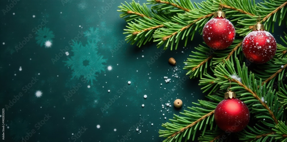 Freshly cut fir Christmas tree branches with snowflakes and pinecones, christmas tree, forest Freshly cut fir Christmas tree branches with snowflakes and pinecones, christmas tree, forest