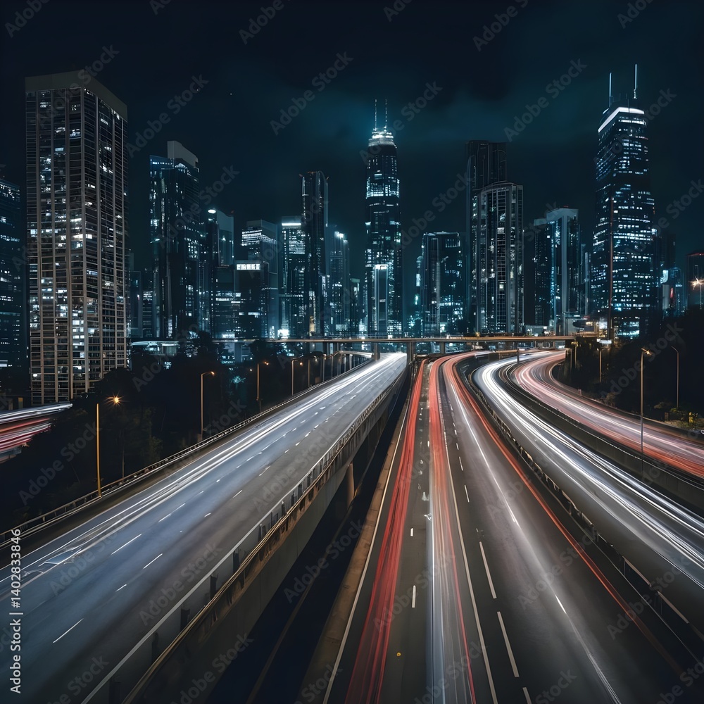 Fototapeta premium Night City Highway Lights