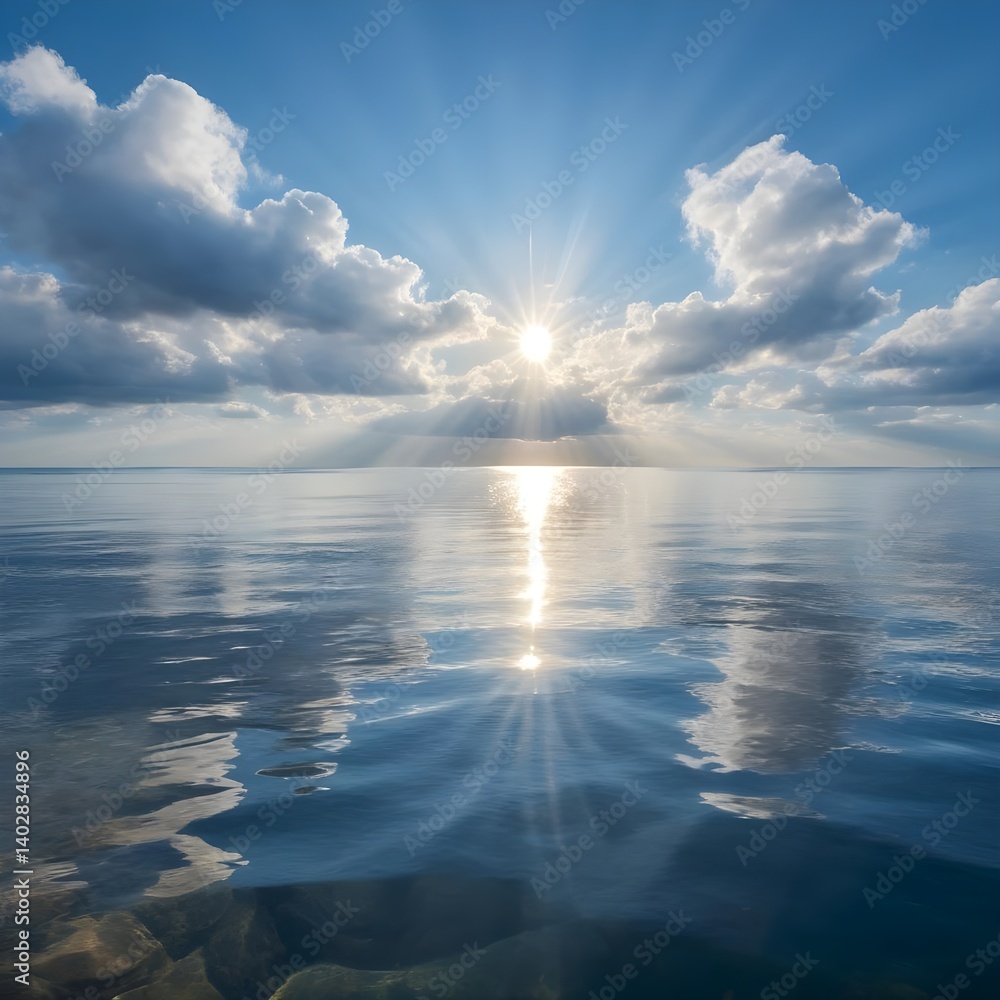 Obraz premium Sun Rays Reflecting on Calm Ocean Water