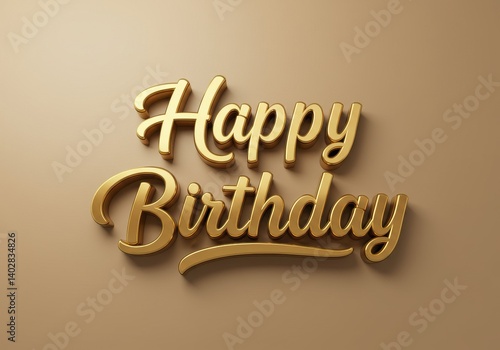 Golden happy birthday text isolated background