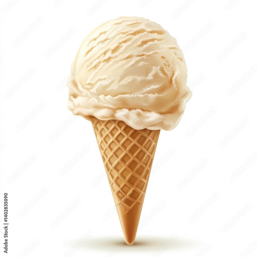 A smooth creamy scoop of vanilla ice cream with a glossy texture and delicate finish, isolated white background, hyperrealism art style A smooth creamy scoop of vanilla ice cream with a glossy texture and delicate finish, isolated white background, hyperrealism art style