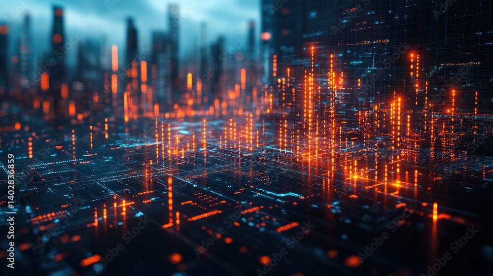 Digital Cityscape: A futuristic metropolis illuminated by vibrant data streams, a mesmerizing blend of technology and urban design. Digital Cityscape: A futuristic metropolis illuminated by vibrant data streams, a mesmerizing blend of technology and urban design.