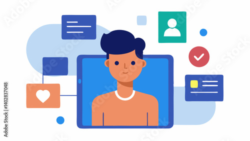 User Profile Customization A character customizing their profile on the app showcasing options to input health data and preferences with a visual focus on usercentric design.