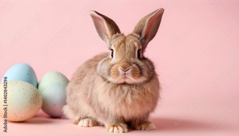 Obraz premium Cute Easter Bunny with Pastel Eggs