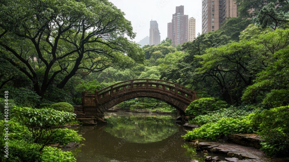 A small bridge in a park. A small bridge in a park.