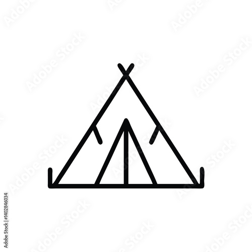 Camping Tent Outline Simple Graphic Adventure Minimalist Design Black And White Illustration