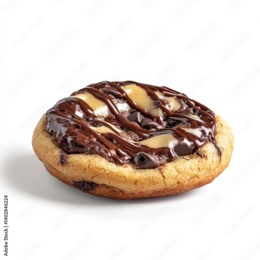 A soft warm chocolate chip cookie with a gooey, melted center and a golden-brown edge, isolated white background A soft warm chocolate chip cookie with a gooey, melted center and a golden-brown edge, isolated white background